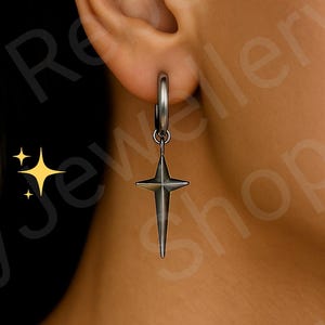 Mens Dangle Star Earrings, Mens Earring Dangly Silver Earring Set For Men. Mens Silver Star Earrings Gift For Him