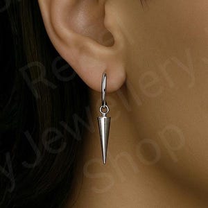 Spike Earring Silver Gothic Spike Hoop Earrings,Spikey Dangle Punk Spike Dangle Drop Emo Earrings for Men,Goth Spike Dangle Mens Earrings