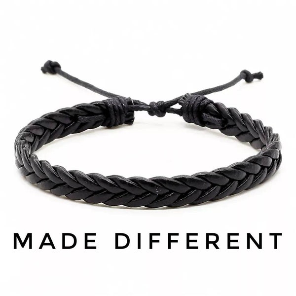 Pulsera de cuero para hombre, estilo boho trenzado negro, joyería hippie de cuero simple sintético, pulsera de cuero minimalista ajustable, regalo de 8 mm para papá