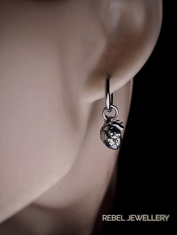 Gothic Heart Earrings Dangle Drop Goth Alternative Earrings,Silver Creepy Unique Earrings For Gothic Women & Men, Goth Earring Gift