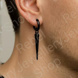 Black Gothic Spike Hoop Rivet Alternative Earring Set,Emo Punk Dangle Goth Earrings,Black Steel Hoop Dangle Spike Drop Charm for Men&Women