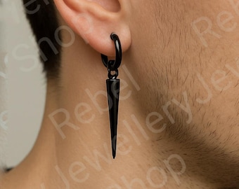 Black Gothic Spike Hoop Rivet Alternative Earring Set,Emo Punk Dangle Goth Earrings,Black Steel Hoop Dangle Spike Drop Charm for Men&Women