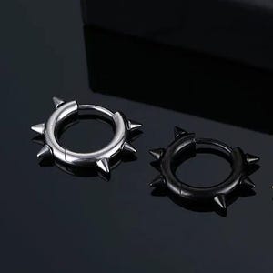 Silver Spike Earring Hoops, Huggie Hoops Spike Earrings Gothic Punk Earrings, Spikey Earrings Man, Punk Hoop Earring Spikey Dark Jewellery image 3