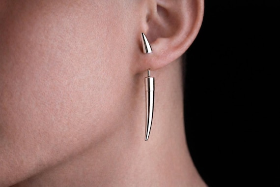 Silver Spike Stud Earrings Punk Gothic Earrings,Fake Gauge Stud Edgy Earrings Large Spike Alt Chunky Earrings,Goth futuristic Earrings