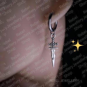 Silver Sword Earings for Women and Men. Unique Gothic Alternative Jewellery, Dagger Dangle Sword Silver Charm Earring Set, Unique gift