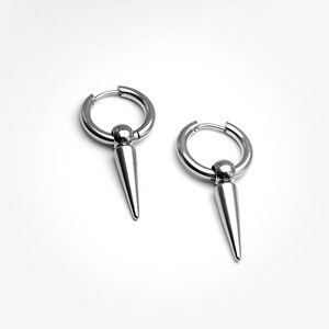 Flgtby Gothic Punk Silver Spike Earrings Y2k Dangle Drop Hoop Cool