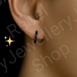Black Hoop Earrings Set For Men and Women, Mens Stainless Steel Silver Hoop Earring Minimalistic Steel Hoop, 12 mm Huggie Hoop Earrings Men