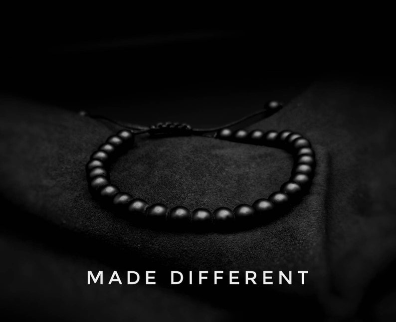 Black Onyx stone beaded bracelet for men, for women Matte Black Onyx beads Hand made silver spacer stretch bracelet,Perfect gift for men image 1