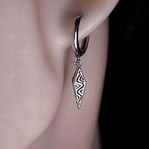 Silver Geometric Spike Hoop Earring for Men and Women, Dangle Spike Earring,Silver Steel Hoop Dangle Mens Silver Earrings, Cool Hoop Earring