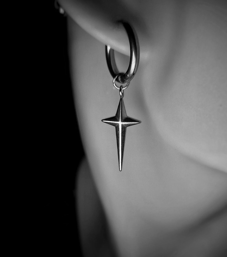 Mens Dangle Star Earrings, Mens Earring Dangly Silver Earring Set For Men. Mens Silver Star Earrings Gift For Him image 9