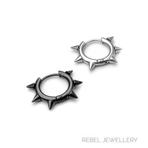 Silver Spike Earring Hoops, Huggie Hoops Spike Earrings Gothic Punk Earrings, Spikey Earrings Man, Punk Hoop Earring Spikey Dark Jewellery image 5