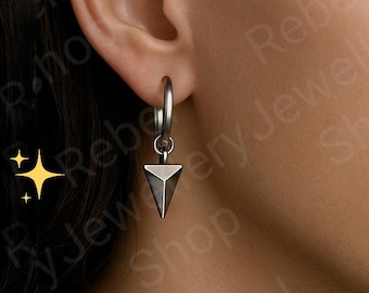Geometric Dangle Earrings for Men and Women, Hypoallergenic Steel Huggie Hoop