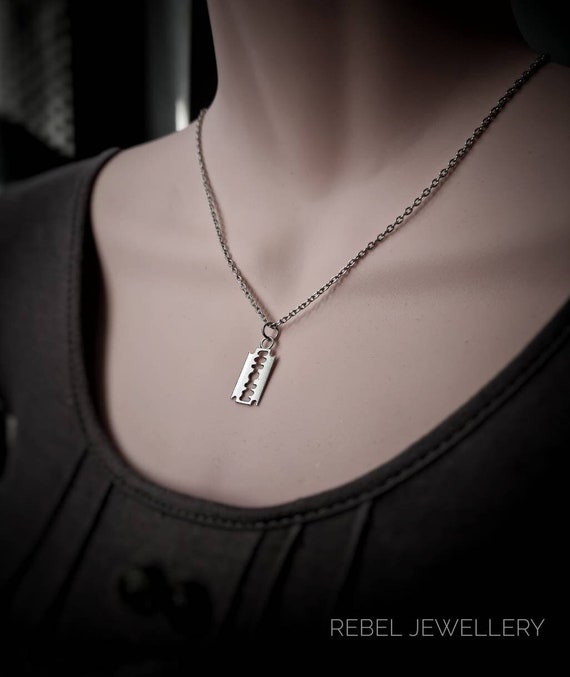 Gothic Silver Chain Razor Necklace, Unique Handmade Silver Charm Jewellery, Gothic  Necklaces for Women and Men, Alternative Punk Necklace 