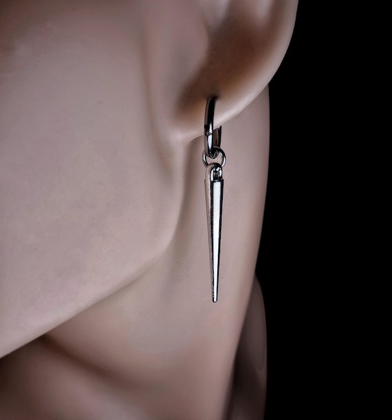 Silver Gothic Spike Hoop Rivet Alternative Earring Set,Emo Punk Dangle Goth Earrings,Silver Steel Hoop Dangle Spike Drop Charm for Men&Women