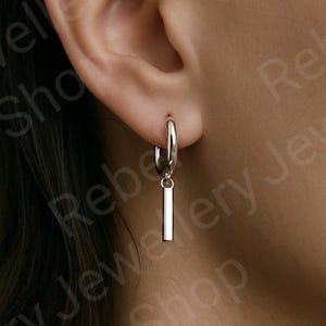 Mens Dangle Drop Bar Hoop Silver Earrings For Men and Women Unique Hanging Earrings Punk Dangle Designer Earings Simple Unisex Mens Huggie