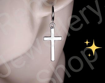 Cross Earrings for Men /Dangle Cross Crucifix Charm Stainless Steel Ring,Cross Jewellery,Gothic Unique Handmade,Alternative/Goth/Emo