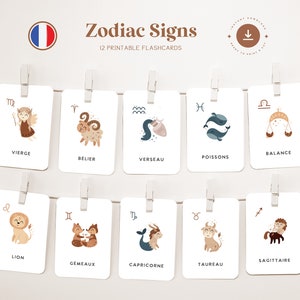 SEGNI ZODIACALI • Francese • Flashcard stampabili • Carte Montessori in tre parti • Nomenclatura