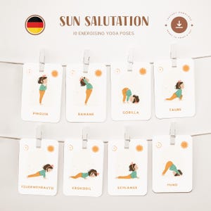 YOGA • Sonnengruß • Deutsch • Druckbare Karten • 10 Posen