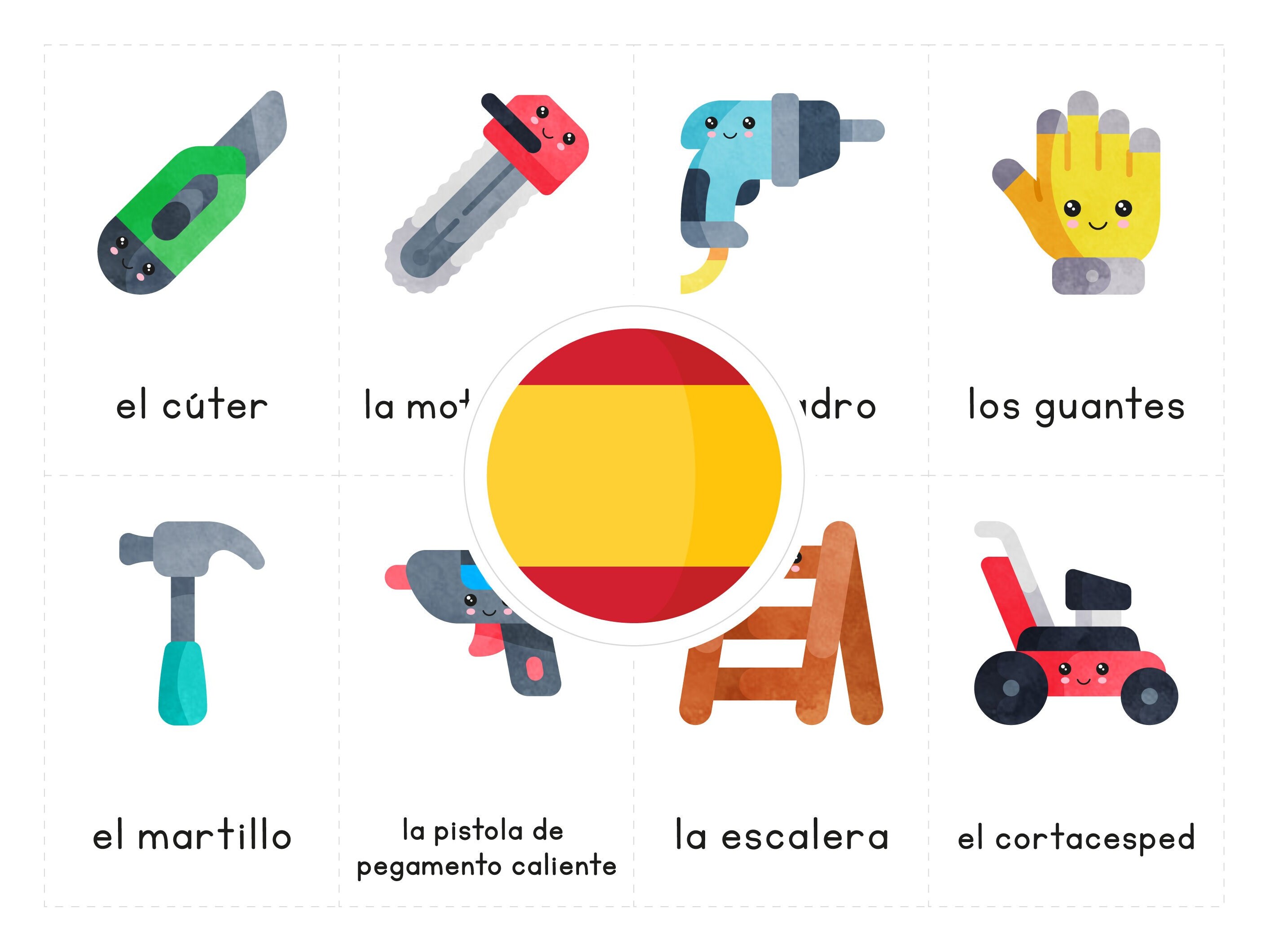 TOOLS Spanish Printable Flashcards Threepart Montessori Etsy