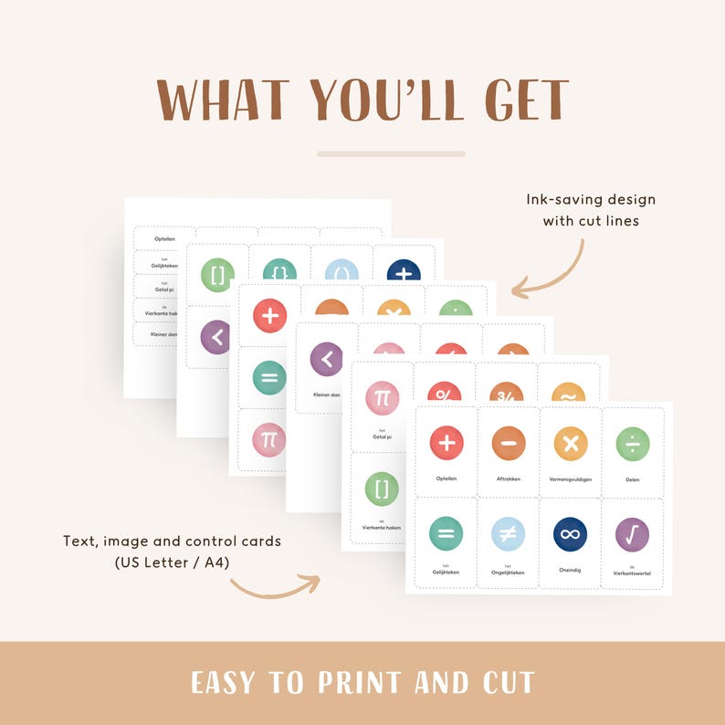 MATH SYMBOLS Dutch Printable Flashcards Three-part Montessori Cards ...