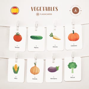 VEGETABLES • Spanish • Printable Flashcards • Three-Part Montessori Cards • Nomenclature