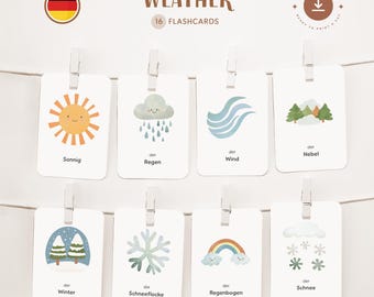 WETTER • Deutsch • Druckbare Karteikarten • Dreiteilige Montessori Karten • Nomenklatur