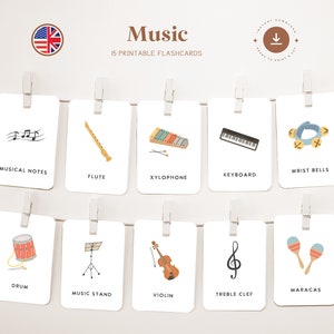 MUSIK • Englische Lernkarten zum Selbstausdrucken • Montessori Karteikarten 3-teilig