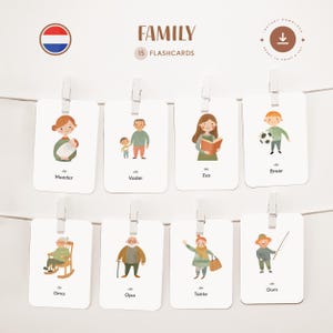 FAMIGLIA • Olandese • Schede didattiche stampabili • Schede Montessori in tre parti • Nomenclatura