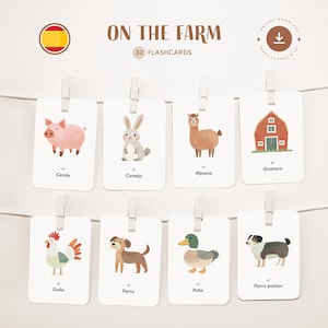 ANIMALES DE LA GRANJA • Español • Fichas para imprimir • Fichas Montessori de tres partes • Nomenclatura