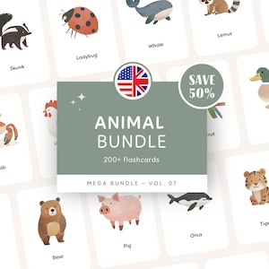 ANIMAL BUNDLE • English • Printable Flashcards • Three-Part Montessori Cards • Nomenclature