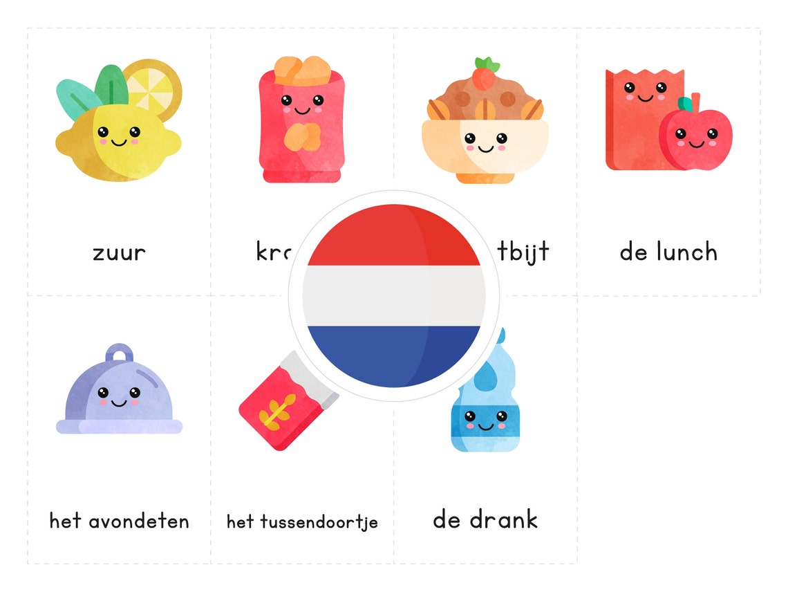 FOODS Dutch Printable Flashcards Threepart Montessori Etsy