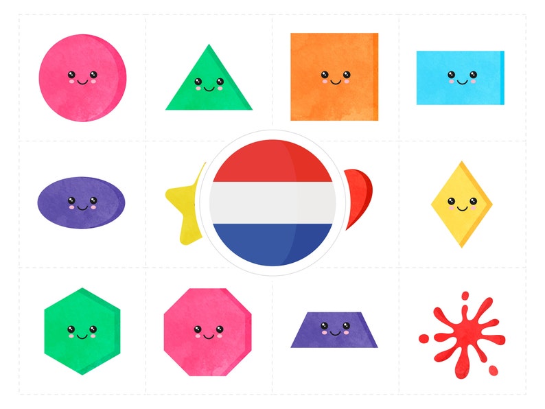 SHAPES & COLORS Dutch Printable Flashcards Threepart Etsy