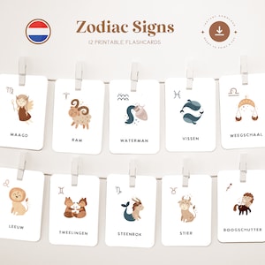 SEGNI ZODIACALI • Olandese • Flashcard stampabili • Carte Montessori in tre parti • Nomenclatura