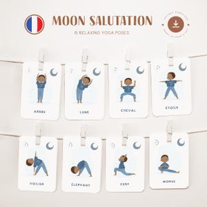 YOGA • Saluto alla Luna • Francese • Schede stampabili • 15 pose