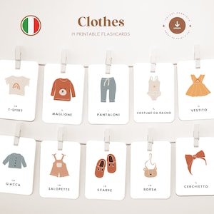 ROPA • Italiano • Tarjetas didácticas imprimibles • Tarjetas Montessori de tres partes • Nomenclatura