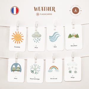 MÉTÉO • Français • Cartes flash imprimables • Cartes Montessori en trois parties • Nomenclature