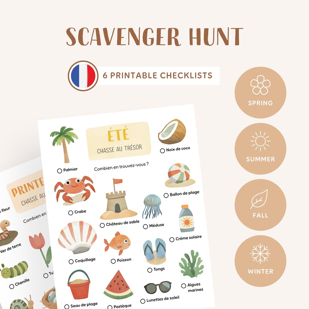 SCAVENGER HUNT • French • 4 Seasons • Printable Checklist • Nature ...