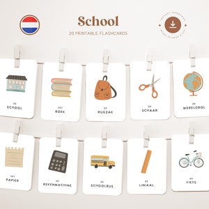 ESCUELA • Holandés • Tarjetas didácticas imprimibles • Tarjetas Montessori de tres partes • Nomenclatura