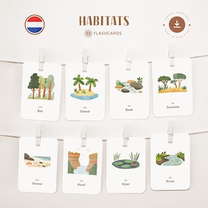 HÁBITATS Y ECOSISTEMAS • Holandés • Fichas para imprimir • Fichas Montessori de tres partes • Nomenclatura