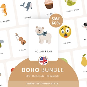 BOHO BUNDLE • Anglais • Cartes flash imprimables • Cartes Montessori en trois parties • Nomenclature