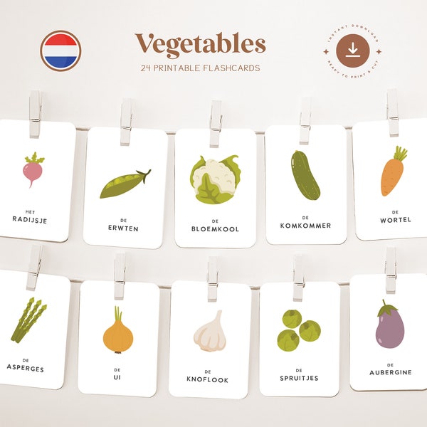 VEGETABLES • Dutch • Printable Flashcards • Three-Part Montessori Cards • Nomenclature