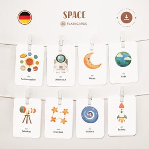 ESPACIO • Alemán • Fichas para imprimir • Fichas Montessori de tres partes • Nomenclatura