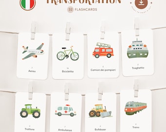 TRANSPORTATION • Italian • Printable Flashcards • Three-Part Montessori Cards • Nomenclature