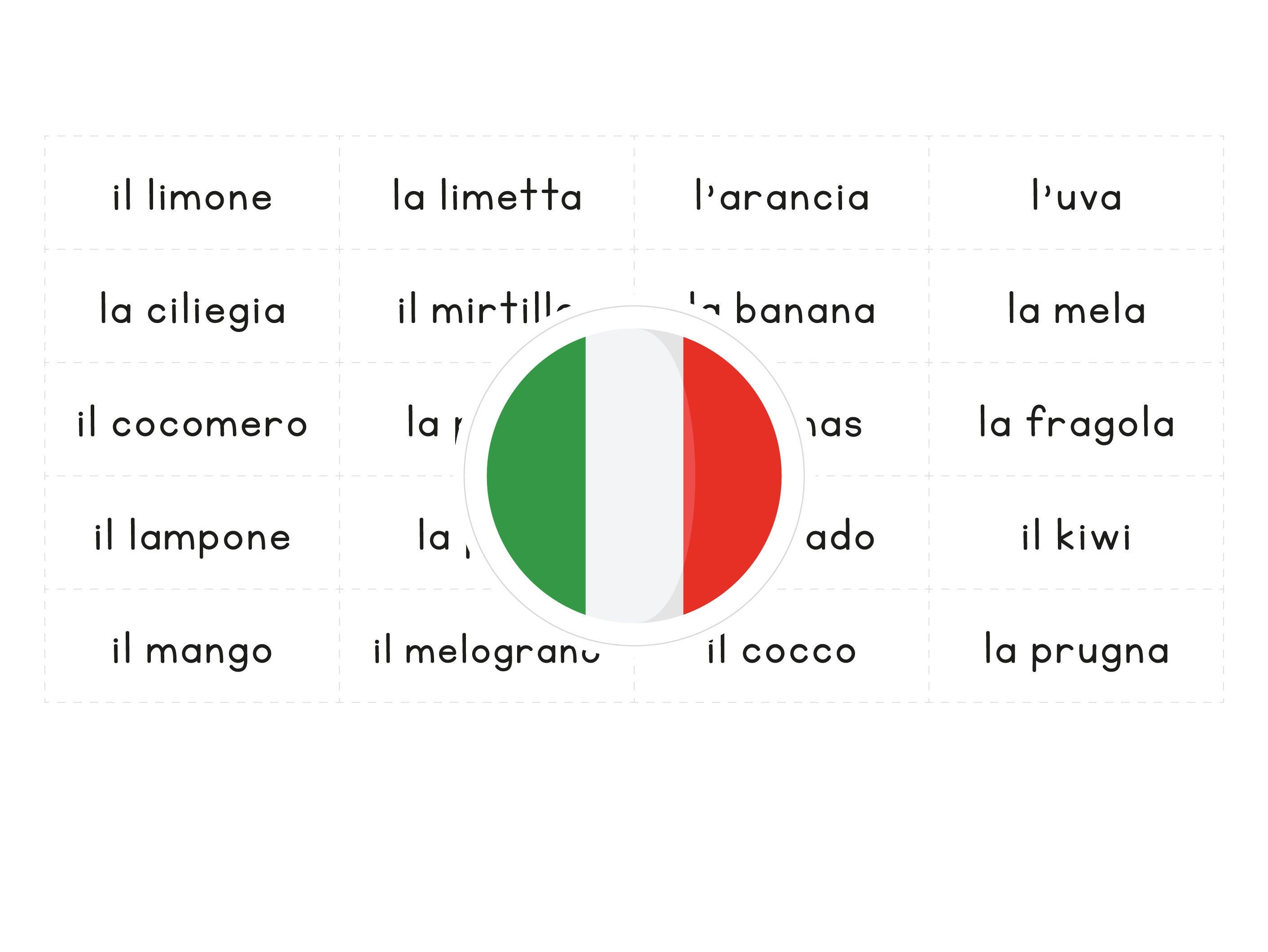 FRUITS Italian Printable Flashcards Threepart Montessori Cards Etsy