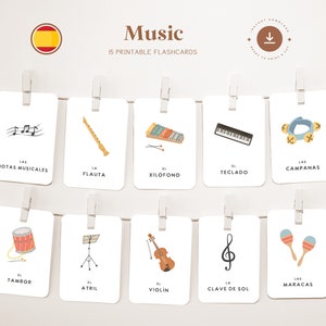 MUSIK • Spanische Lernkarten zum Selbstausdrucken • Montessori Karteikarten 3-teilig