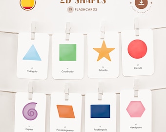2D SHAPES • Spanish • Printable Flashcards • Three-Part Montessori Cards • Nomenclature