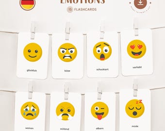 EMOTIONS • German • Printable Flashcards • Three-Part Montessori Cards • Nomenclature