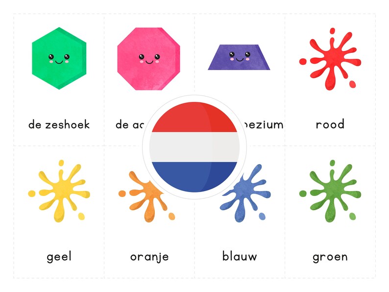 SHAPES & COLORS Dutch Printable Flashcards Threepart Montessori Cards