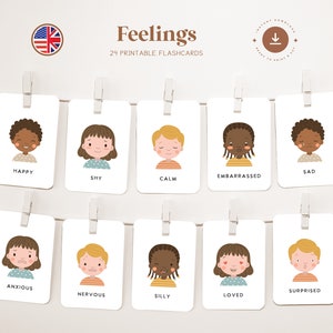 GEFÜHLE • Englisch • Druckbare Karteikarten • Dreiteilige Montessori Karte • Nomenklatur