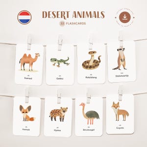 ANIMALES DEL DESIERTO • Holandés • Fichas para imprimir • Fichas Montessori de tres partes • Nomenclatura